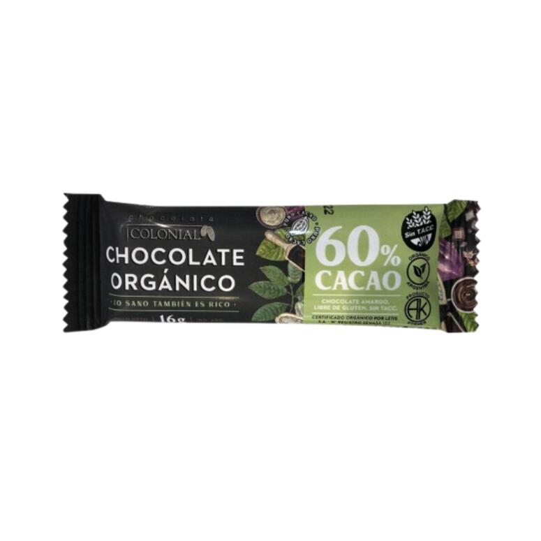 Barra de Chocolate ORGANICO Negro 60% Cacao x 16g - Chocolate Colonial