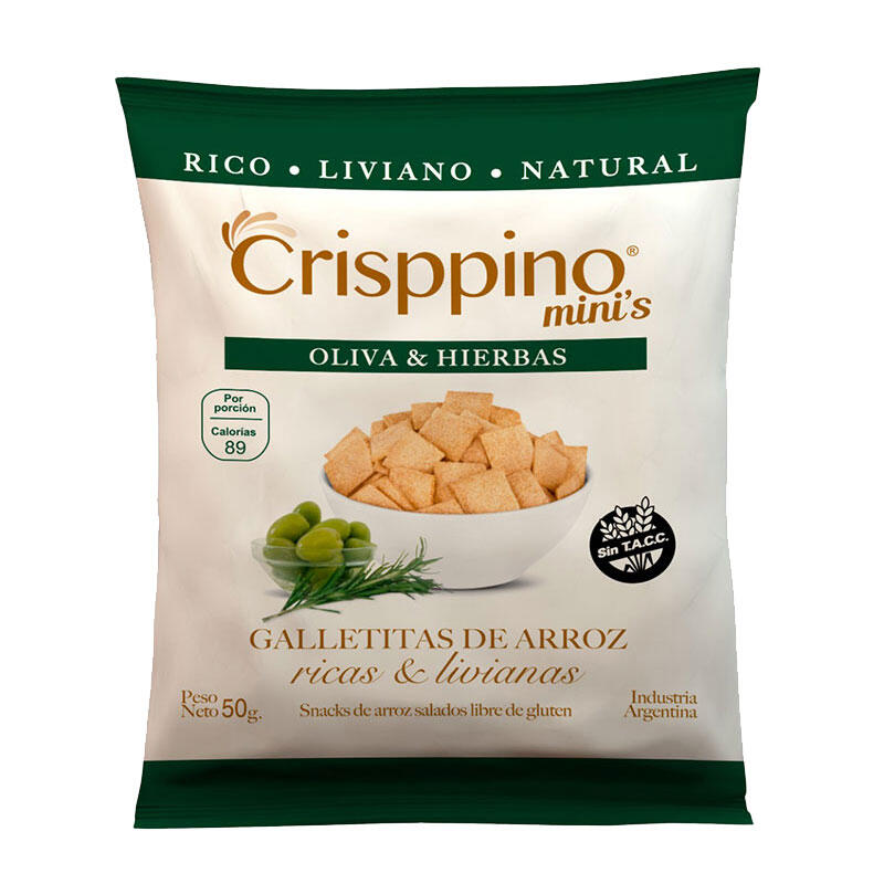 Galletitas de Arroz Sabor Oliva y Hierbas x 50g - Crisppino