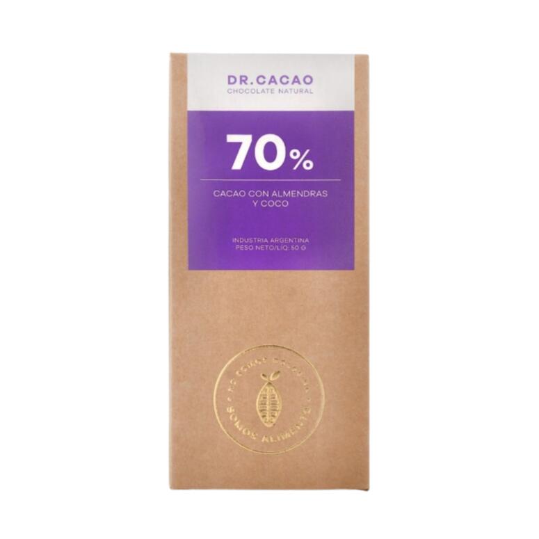 Tableta 70% Cacao con Almendras y Coco x 50g - Dr Cacao