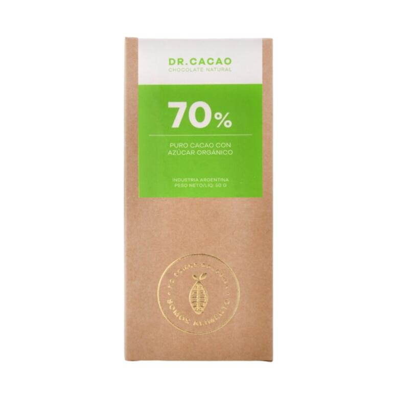 Tableta 70% puro Cacao con Azucar Organico x 50g - Dr Cacao