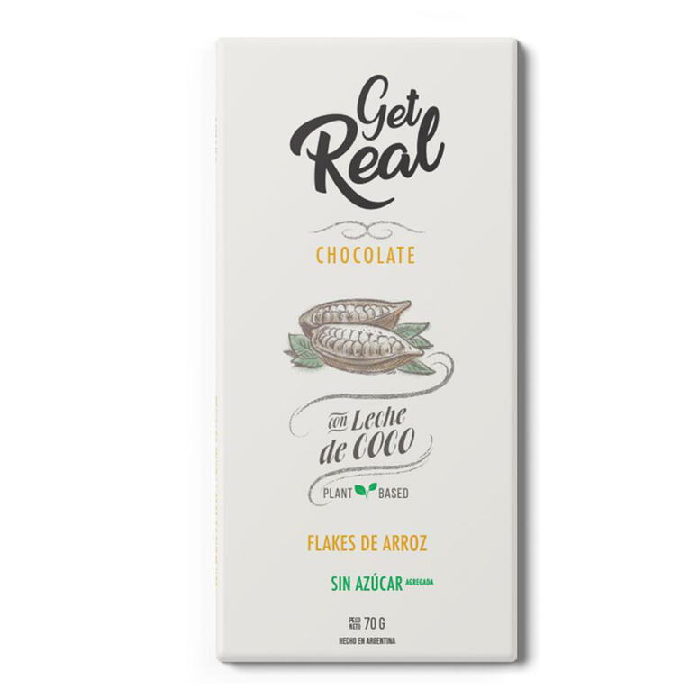 Chocolate con Leche de Coco y Flakes de Arroz x 70g - Get Real
