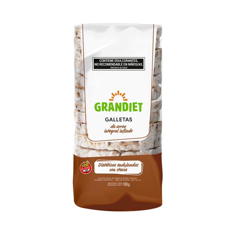 Galletas de Arroz Integral Inflado Dieteticas Endulzadas con Stevia x 100g - Grandiet