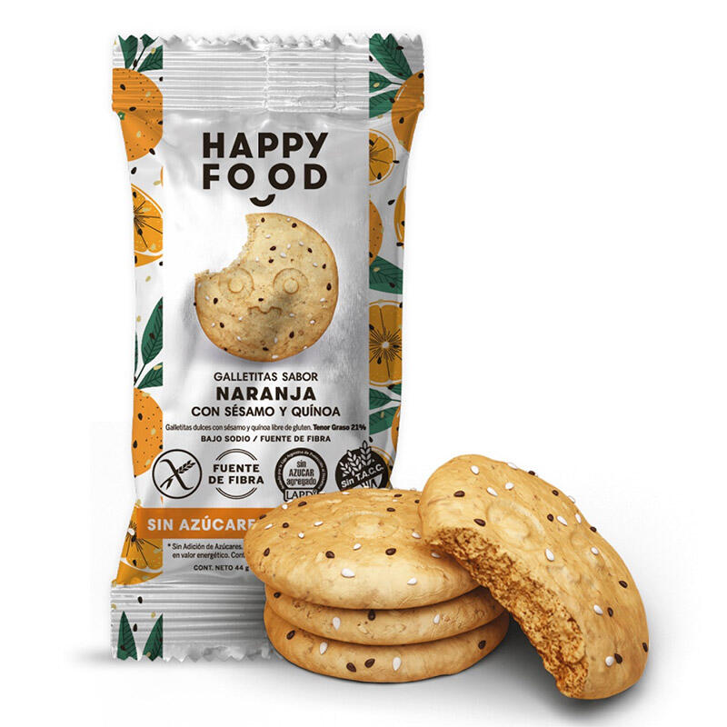Galletita Sabor Naranja con Sesamo y Quinoa Sin Azucar x 44g - Happy Foods
