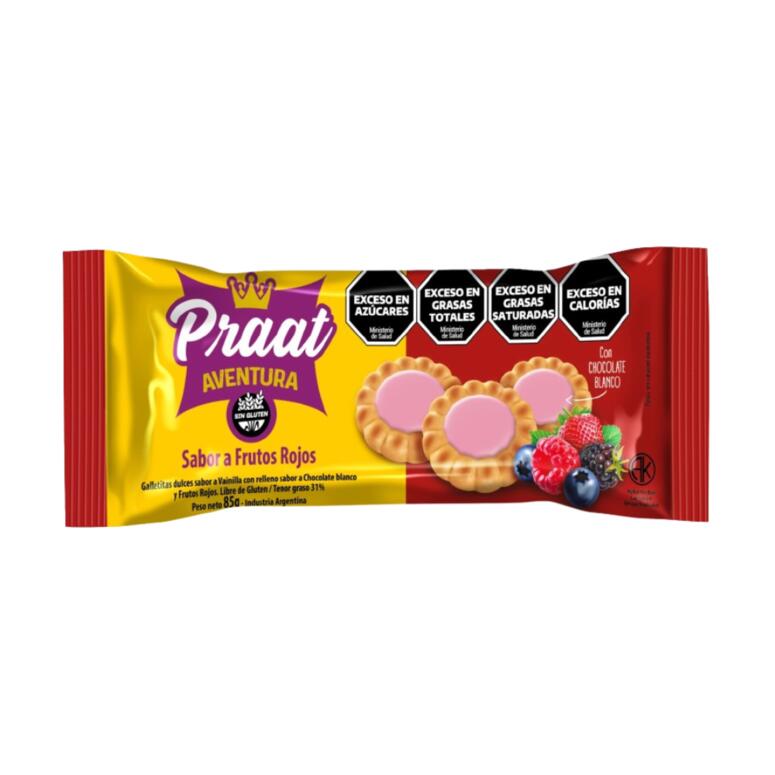 Galletitas dulces Aventura de Vainilla sabor a Chocolate Blanco y Frutos Rojos x 85g - Praat